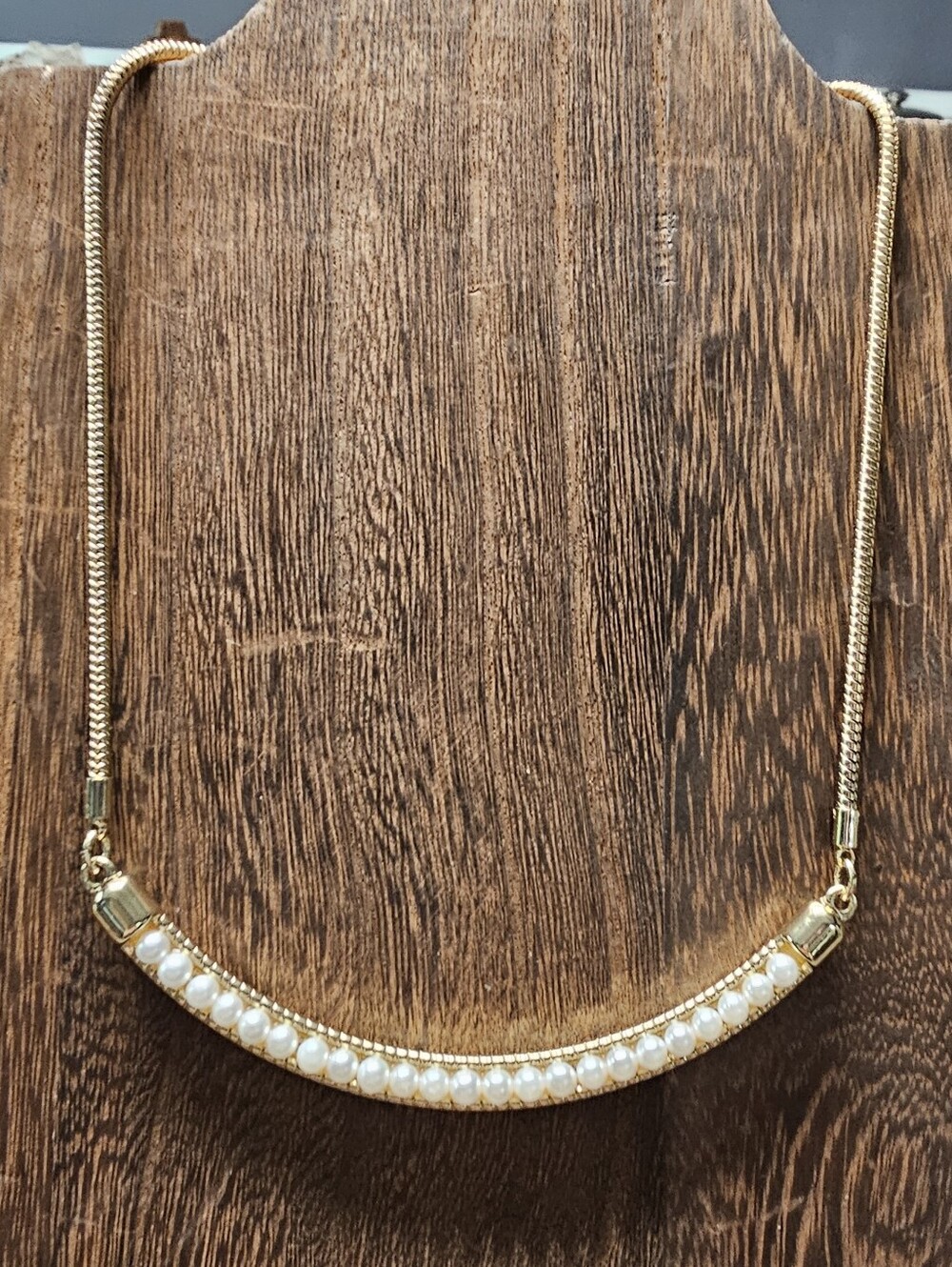 White House Black Market Gold Pearl Bar Snake Chain Necklace